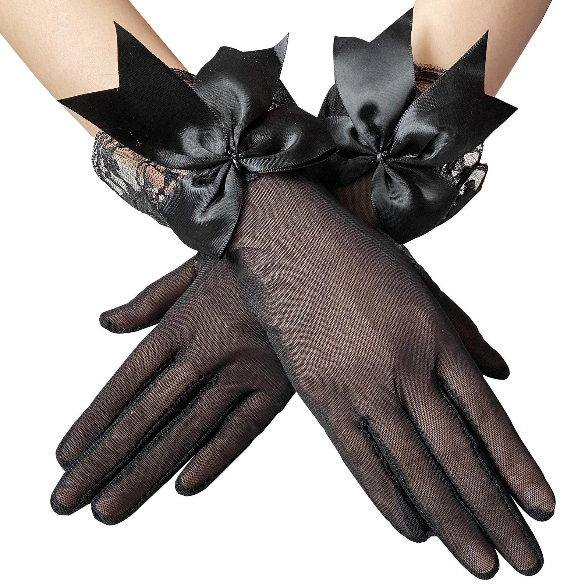 Mesh Gloves Hand-Decorated Lace Lace Bow Short Style Gloves 670423584870 - COCOMELODY